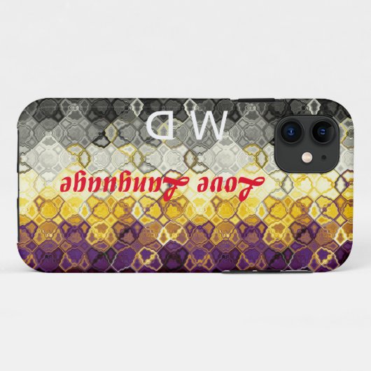 Monogrammed Art Abstract Fractal Black Fun Case-Mate iPhone Case (Achterkant (horizontaal))