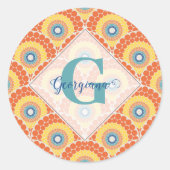 Monogrammed Art Deco Egeïsche Zomer Stralende Mand Ronde Sticker (Voorkant)