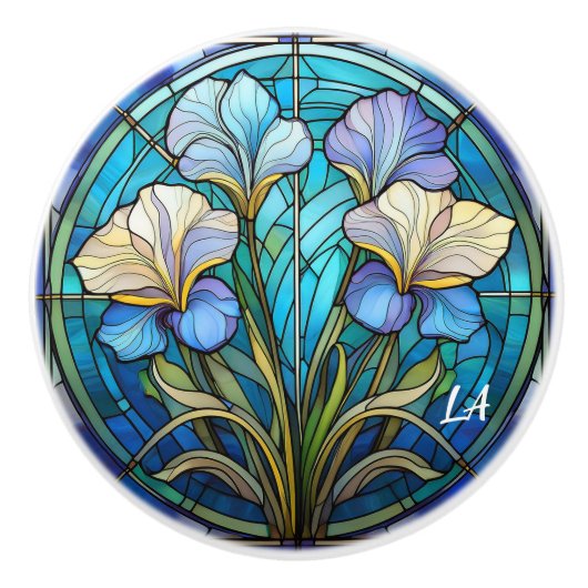 Monogrammed Art Nouveau Elegante Blauwe Blauwgroen Keramische Knop (Voorkant)