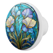 Monogrammed Art Nouveau Elegante Blauwe Blauwgroen Keramische Knop (Rechts)