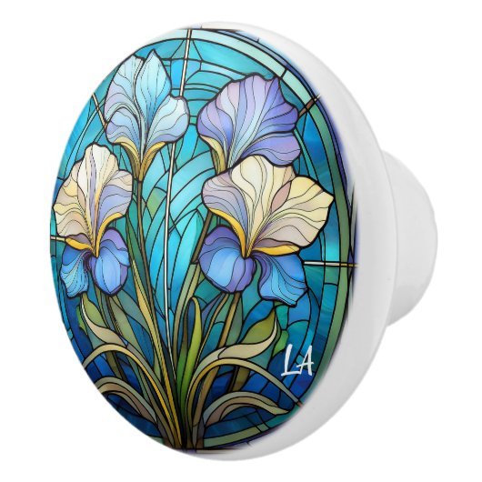 Monogrammed Art Nouveau Elegante Blauwe Blauwgroen Keramische Knop (Rechts)