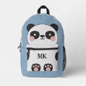 Monogrammed Ash Blue Schattige Panda Kinder Bedrukte Rugzak (Voorkant)