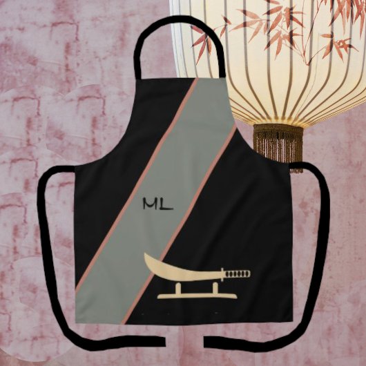 Monogrammed Asian Style Black Chef Schort