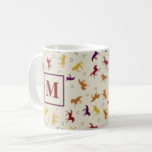 Monogrammed Autumn Fall Leaves Horse Pattern Koffiemok (Voorkant links)