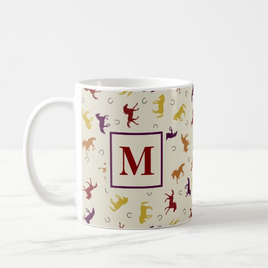 Monogrammed Autumn Fall Leaves Horse Pattern Koffiemok (Links)