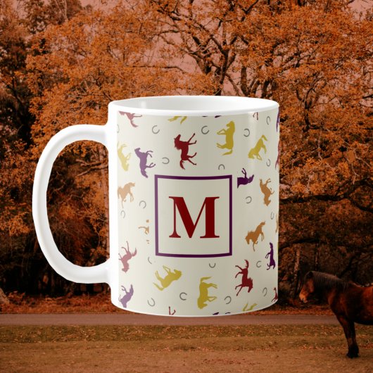 Monogrammed Autumn Fall Leaves Horse Pattern Koffiemok