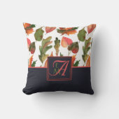 Monogrammed Autumn Leaves Blue Oranje Herfst Decor Kussen (Voorkant)