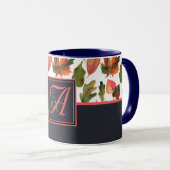 Monogrammed Autumn Leaves Blue Oranje Herfst Decor Mok (Voorkant rechts)