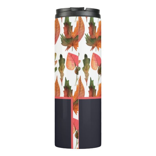 Monogrammed Autumn Leaves Blue Oranje Herfst Decor Thermosbeker (Achterkant)