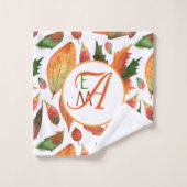 Monogrammed Autumn Leaves Herfst Oranje Green Deco Bad Handdoek (Wasdoekje)