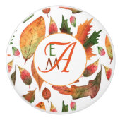 Monogrammed Autumn Leaves Herfst Oranje Green Deco Keramische Knop (Voorkant)