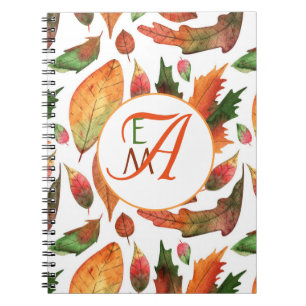 Monogrammed Autumn Leaves Herfst Oranje Green Deco Notitieboek
