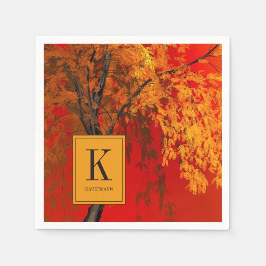 Monogrammed Autumn Tree Painting Paper Servet (Voorkant)