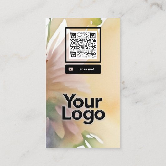 Monogrammed B Daisy Floral Waterverf QR Code Logo Visitekaartje (Achterkant)