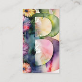 Monogrammed B Daisy Floral Waterverf QR Code Logo Visitekaartje (Voorkant)