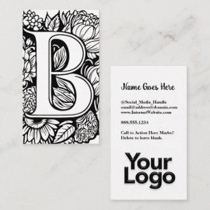 Monogrammed B Floral Zwart-wit Bedrijf Logo Visitekaartje