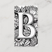 Monogrammed B Floral Zwart-wit Bedrijf Logo Visitekaartje (Voorkant)