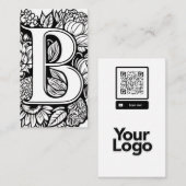Monogrammed B Zwart-wit Bloemen QR Code Logo Visitekaartje (Voorkant / Achterkant)