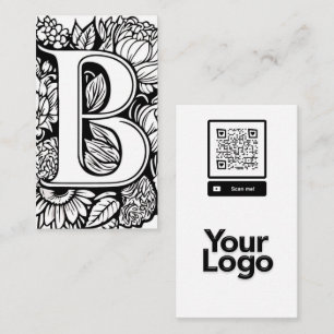Monogrammed B Zwart-wit Bloemen QR Code Logo Visitekaartje