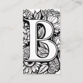 Monogrammed B Zwart-wit Bloemen QR Code Logo Visitekaartje (Voorkant)