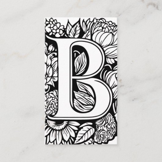 Monogrammed B Zwart-wit Bloemen QR Code Logo Visitekaartje (Voorkant)