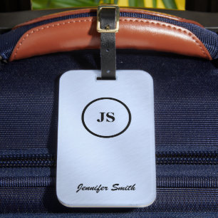 Monogrammed Baby Blue Brushed Steel Bagagelabel