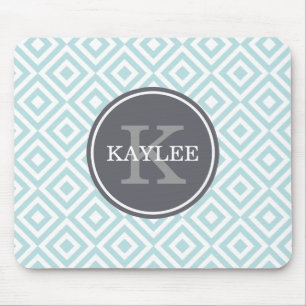 Monogrammed Baby Blue Geometric Diamond Pattern Muismat