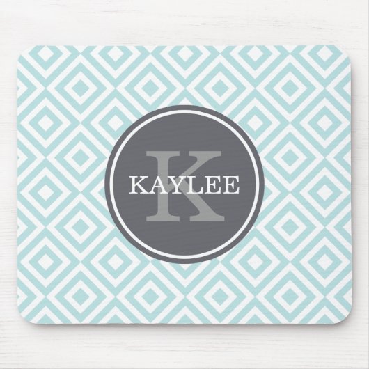 Monogrammed Baby Blue Geometric Diamond Pattern Muismat (Voorkant)