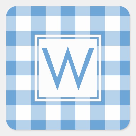 Monogrammed Baby Blue White Gingham Pset Pattern Vierkante Sticker (Voorkant)