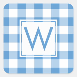 Monogrammed Baby Blue White Gingham Pset Pattern Vierkante Sticker