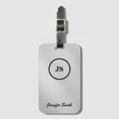 Monogrammed Bagagelabel van zilvergeborsteld staal (Voorkant (verticaal))