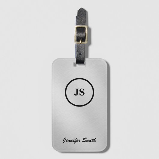 Monogrammed Bagagelabel van zilvergeborsteld staal (Voorkant (verticaal))