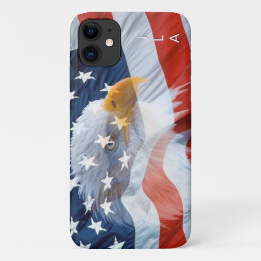 Monogrammed Bald Eagle American Flag Patriotic Case-Mate iPhone Case (Achterkant)