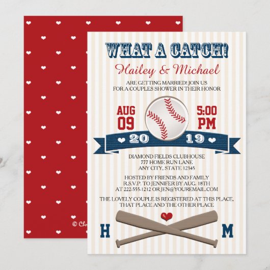 Monogrammed Baseball Couples Bruiloft Douche Kaart (Voorkant / Achterkant)