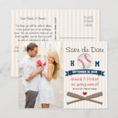 Monogrammed Baseball Theme Save the Date Aankondigingskaart (Voorkant / Achterkant)