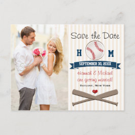 Monogrammed Baseball Theme Save the Date Aankondigingskaart