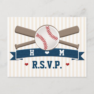 Monogrammed Baseball Wedding RSVP Briefkaart
