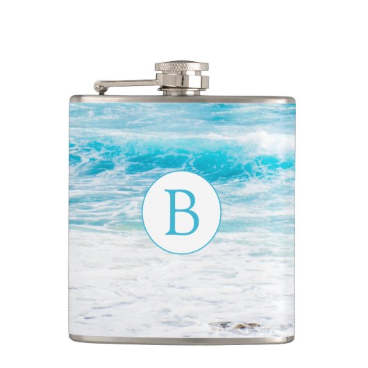 Monogrammed Beach Theme Wedding Flask Heupfles (Voorkant)