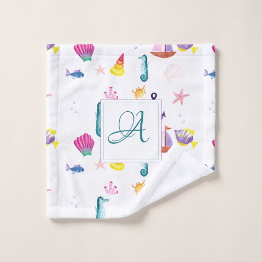 Monogrammed Beachhut Kinder Bathroom Zee Bad Handdoek (Wasdoekje)
