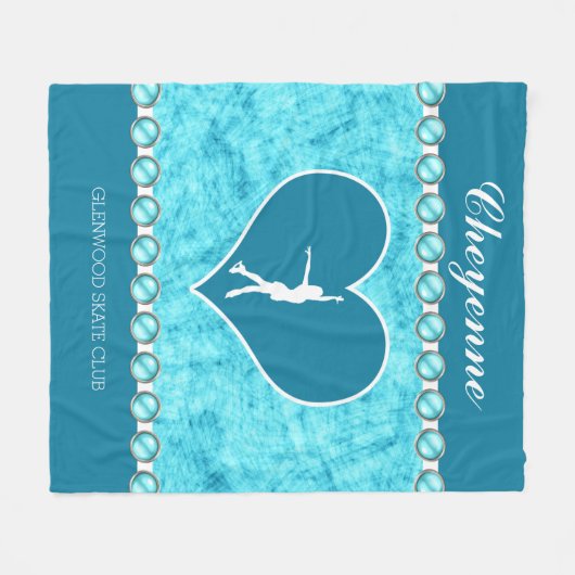 Monogrammed Beauful Turquoise Figuur Skater Fleece Deken (Voorkant (Horizontaal))