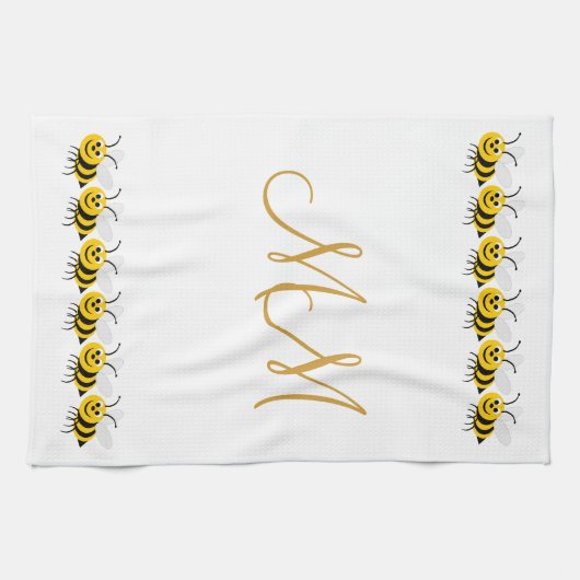 Monogrammed Bees Design Theedoek (Horizontaal)