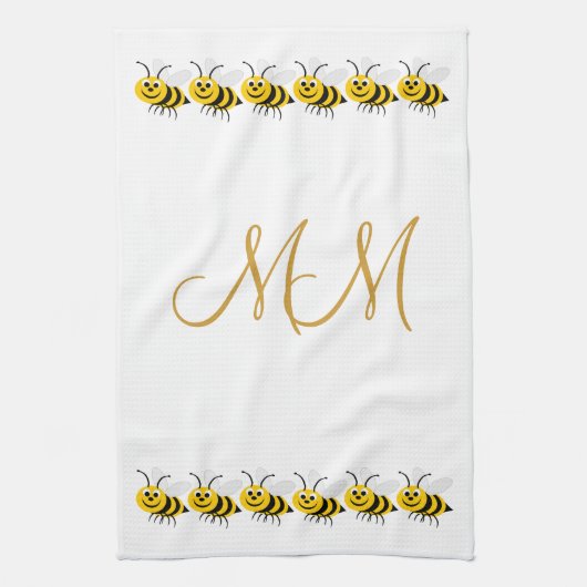 Monogrammed Bees Design Theedoek (Verticaal)
