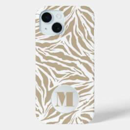 Monogrammed Beige Animal Print iPhone 15 Case