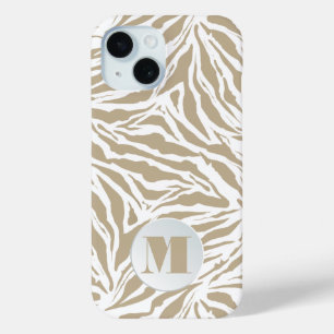 Monogrammed Beige Animal Print iPhone 15 Case