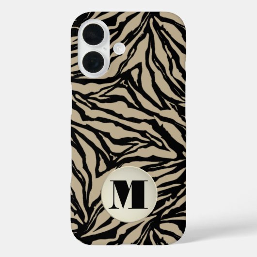 Monogrammed Beige Animal Print Case-Mate iPhone Case (Achterkant)