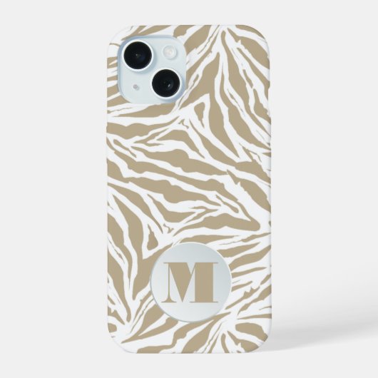 Monogrammed Beige Animal Print iPhone 15 Case (Achterkant)