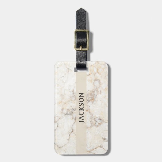 Monogrammed Beige Marble Bagagelabel (Voorkant verticaal)