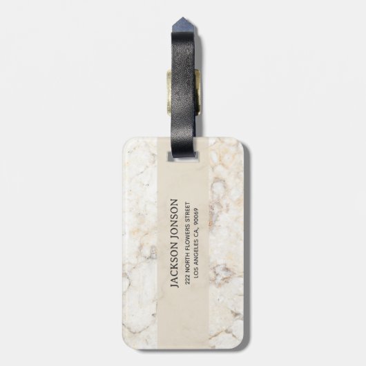 Monogrammed Beige Marble Bagagelabel (Achterkant verticaal)