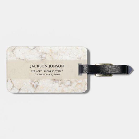 Monogrammed Beige Marble Bagagelabel (Achterkant horizontaal)