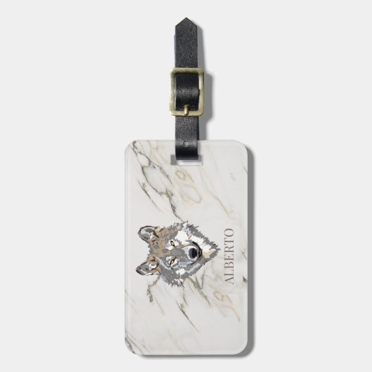 Monogrammed Beige Marble Stone Bagagelabel (Voorkant verticaal)